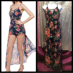 LAST ONE SIZE LARGE Lace up floral maxi romper
